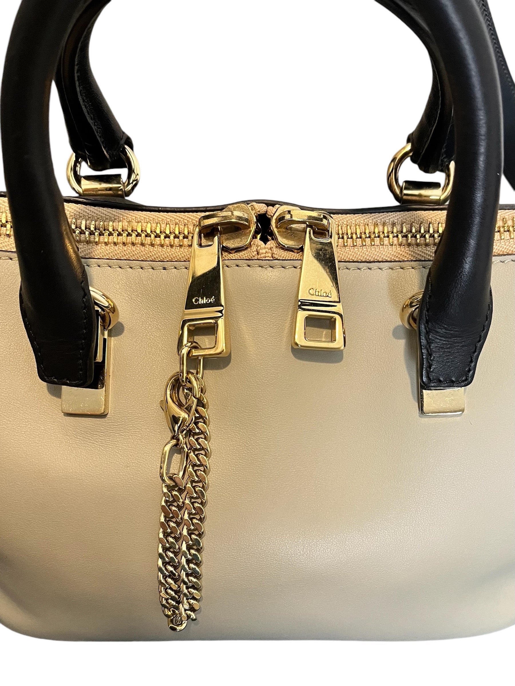 Authentic CHLOE Calfskin Leather Mini Baylee 2-Way Two-Tone Handbag