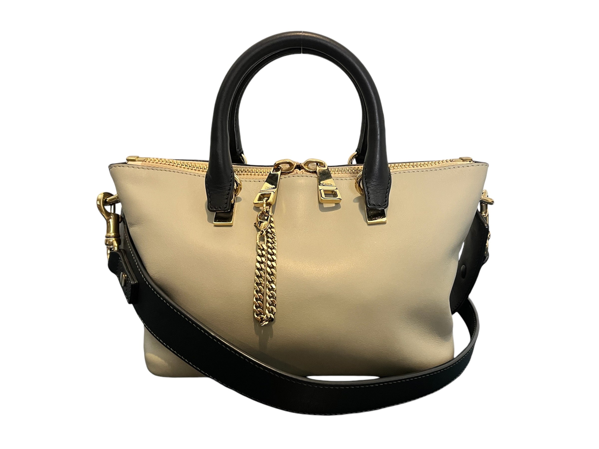 Authentic CHLOE Calfskin Leather Mini Baylee 2-Way Two-Tone Handbag