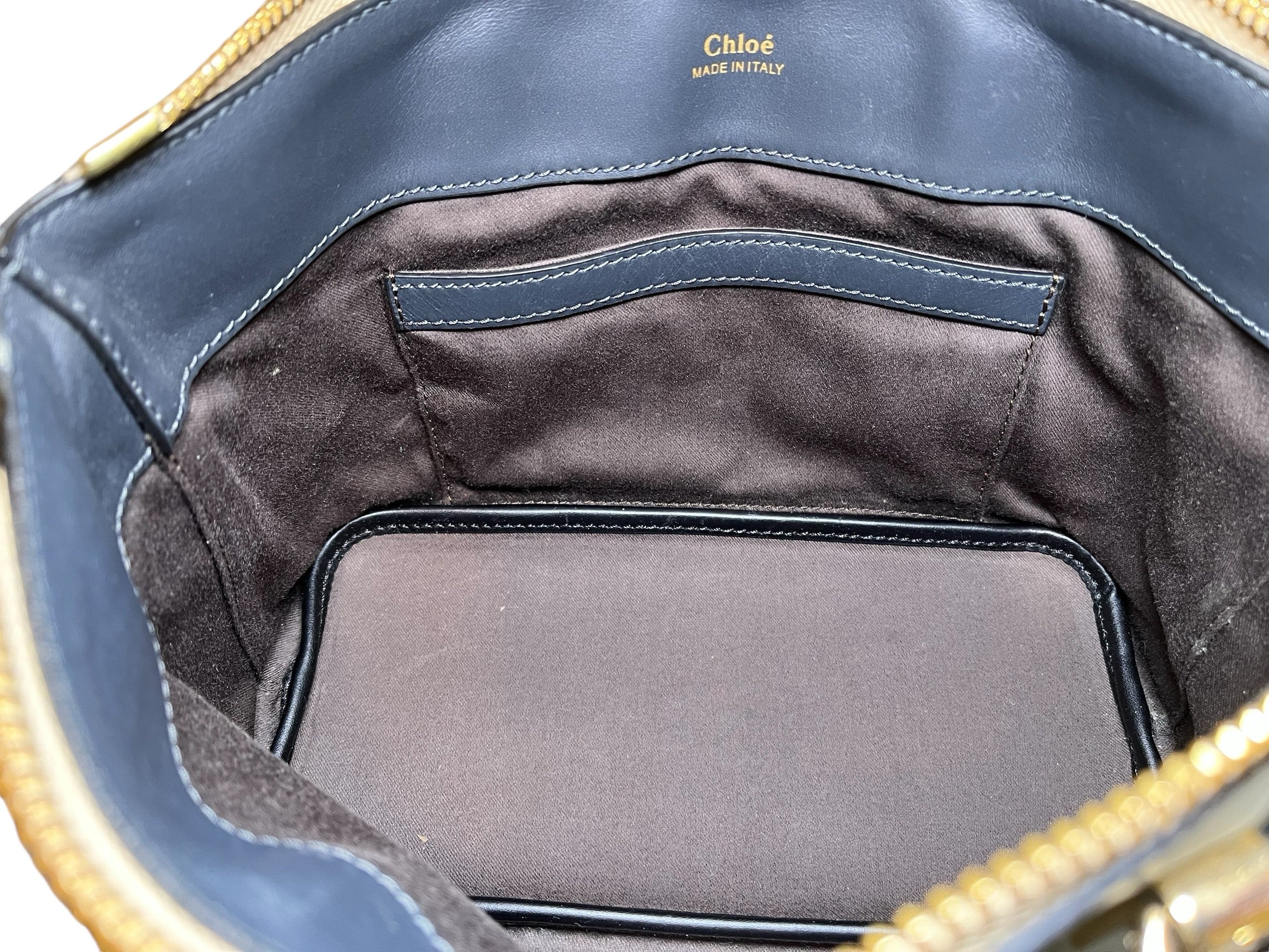 Authentic CHLOE Calfskin Leather Mini Baylee 2-Way Two-Tone Handbag