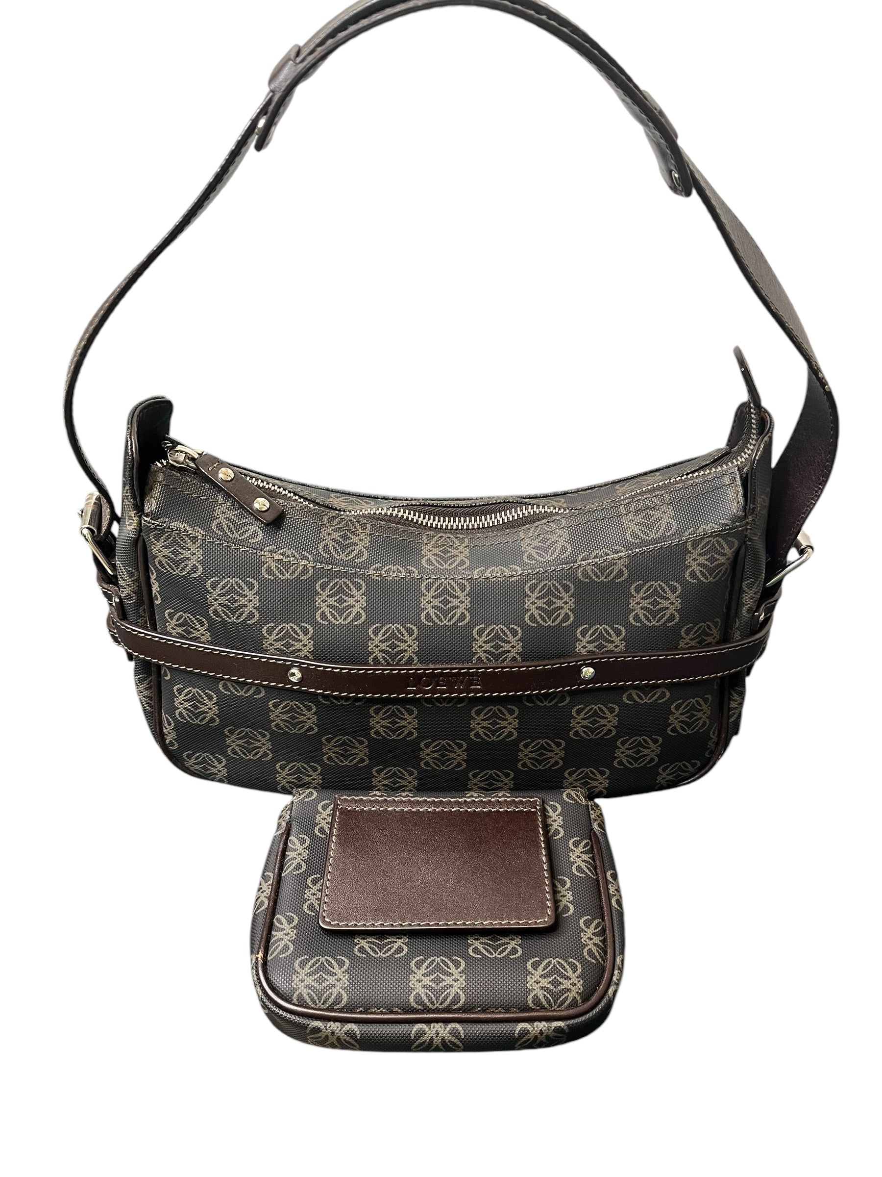 Authentic Loewe Anagram Dark Brown Baguette Shoulder Bag