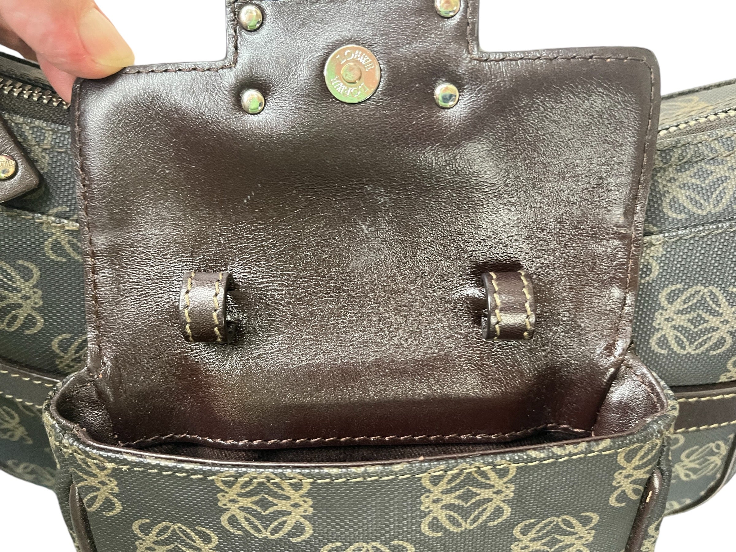 Authentic Loewe Anagram Dark Brown Baguette Shoulder Bag