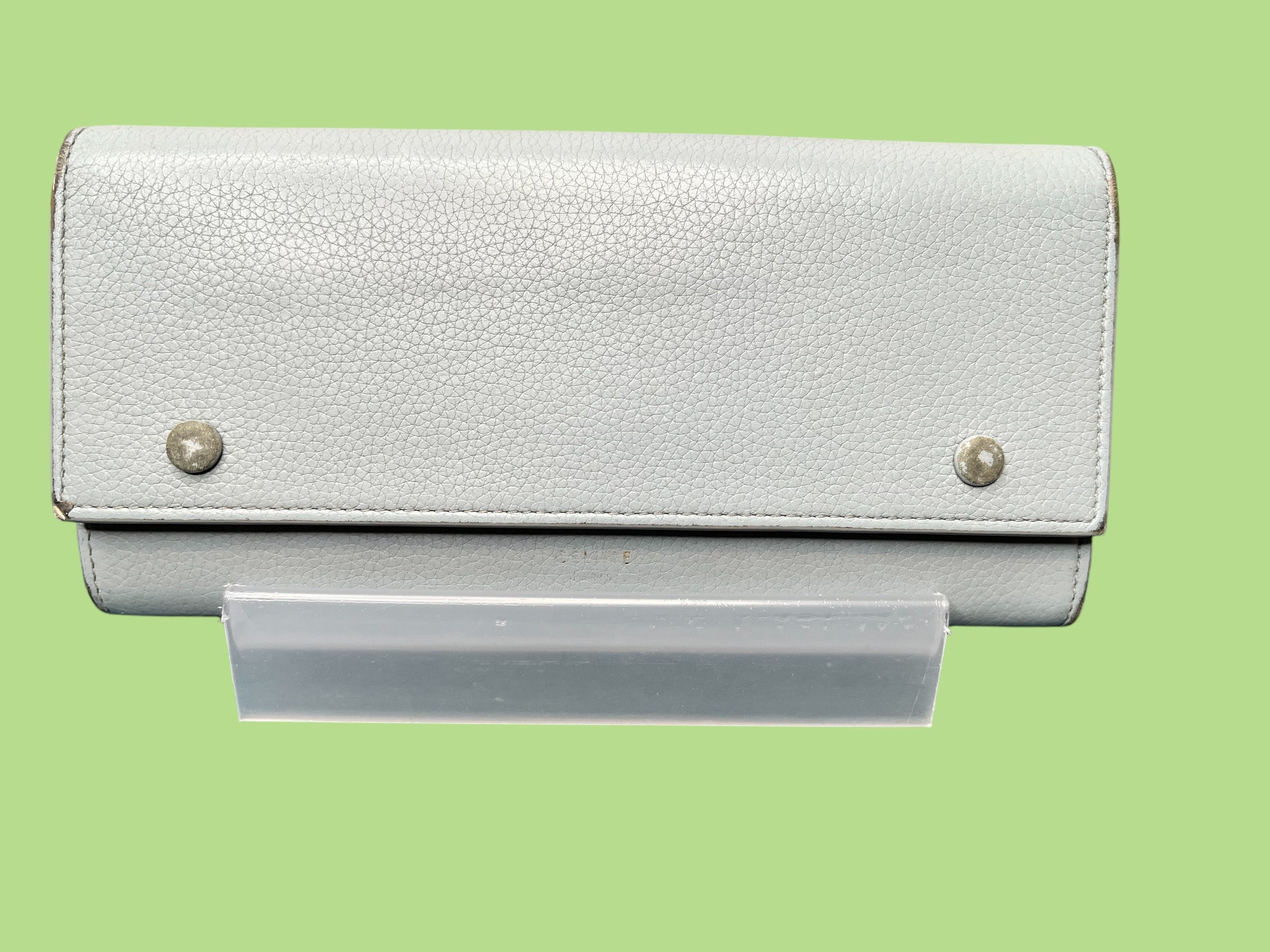 Celine Limited Edition Drummed Leather Grey/Blue Continental Wallet