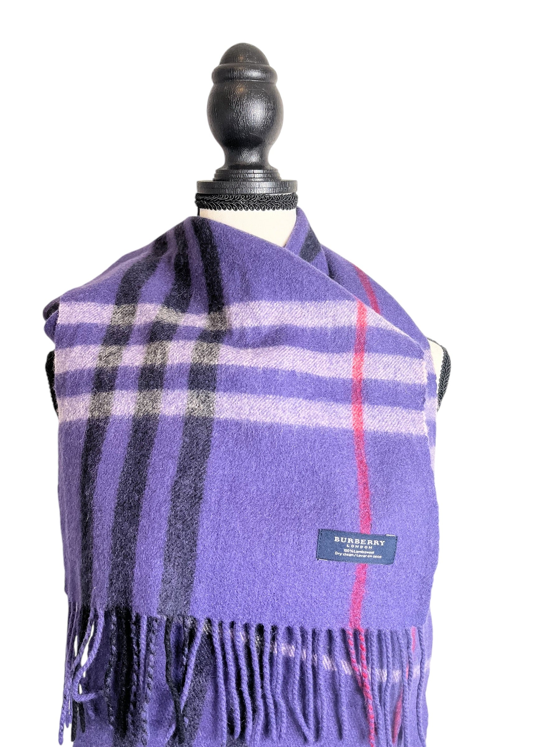 Burberry Deep Purple Large Nova Check Scarf - 100% Lambswool - EXTRA LONG