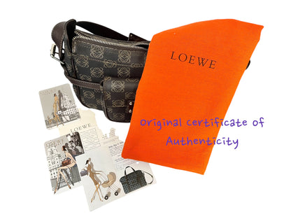 Authentic Loewe Anagram Dark Brown Baguette Shoulder Bag