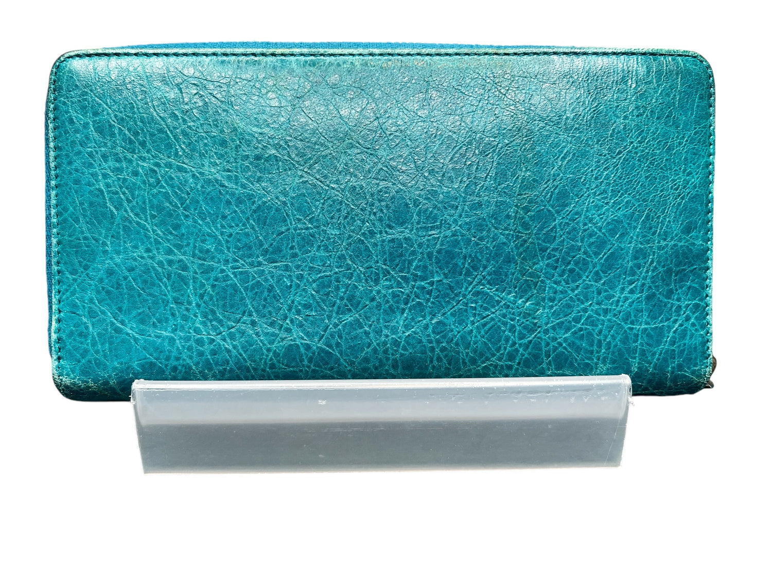 Balenciaga Leather Zip-Around City Wallet in Turquoise