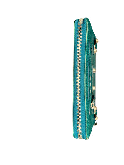 Balenciaga Leather Zip-Around City Wallet in Turquoise