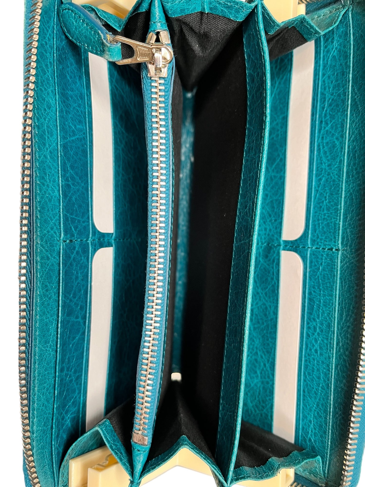 Balenciaga Leather Zip-Around City Wallet in Turquoise