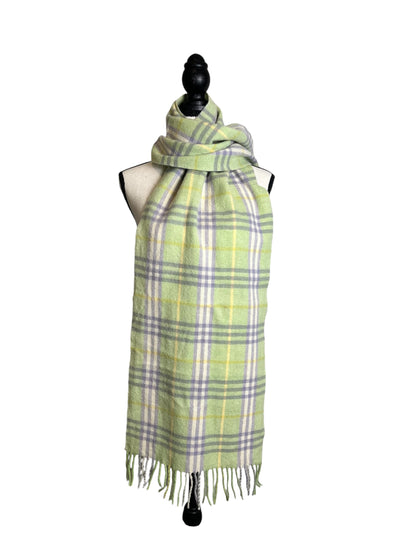 Burberry London 100% Lambswool Mint Green Plaid Winter Scarf - EXTRA LONG!