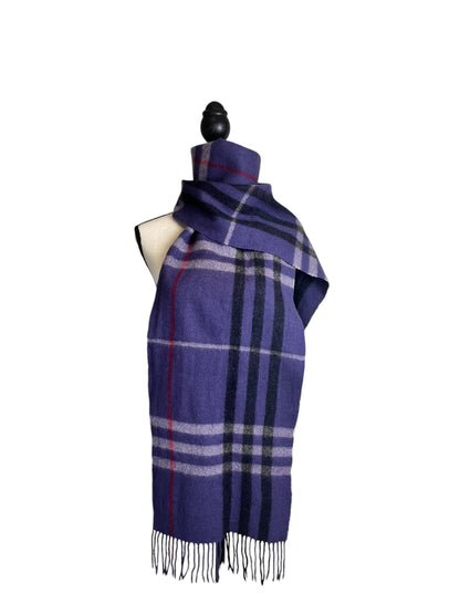 Burberry Deep Purple Large Nova Check Scarf - 100% Lambswool - EXTRA LONG