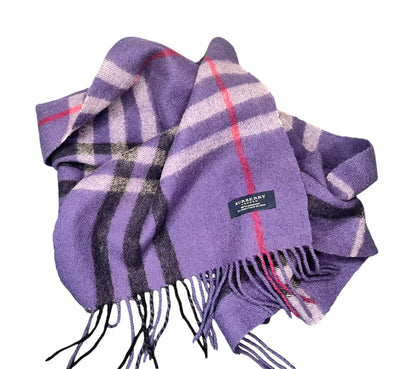 Burberry Deep Purple Large Nova Check Scarf - 100% Lambswool - EXTRA LONG