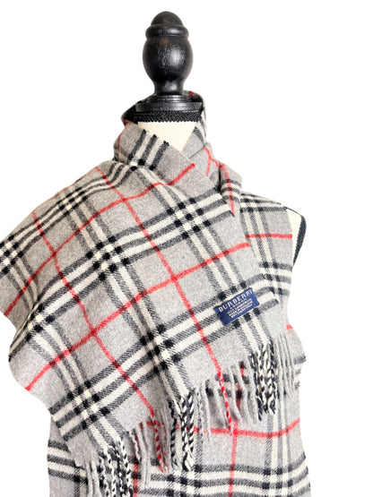 Burberry Scarf 100% Lambswool - Light Gray Classic Nova Check - Unisex EXTRA LONG