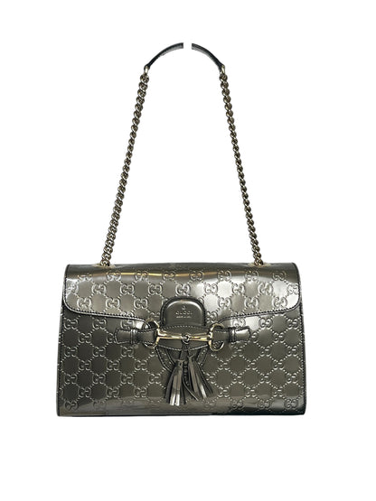 Authentic Gray Medium GG Shine Guccissima Emily Sasso Shoulder Bag - LIKE NEW